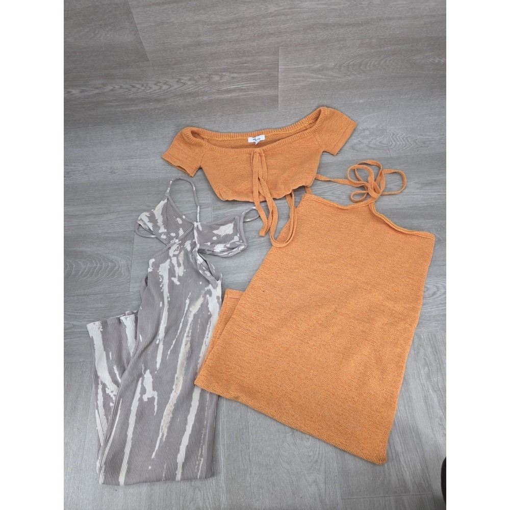 Lot‎ 2 Women's Dresses S Bijou Brown White Strappy & Edit Nine Yellow Knit Set